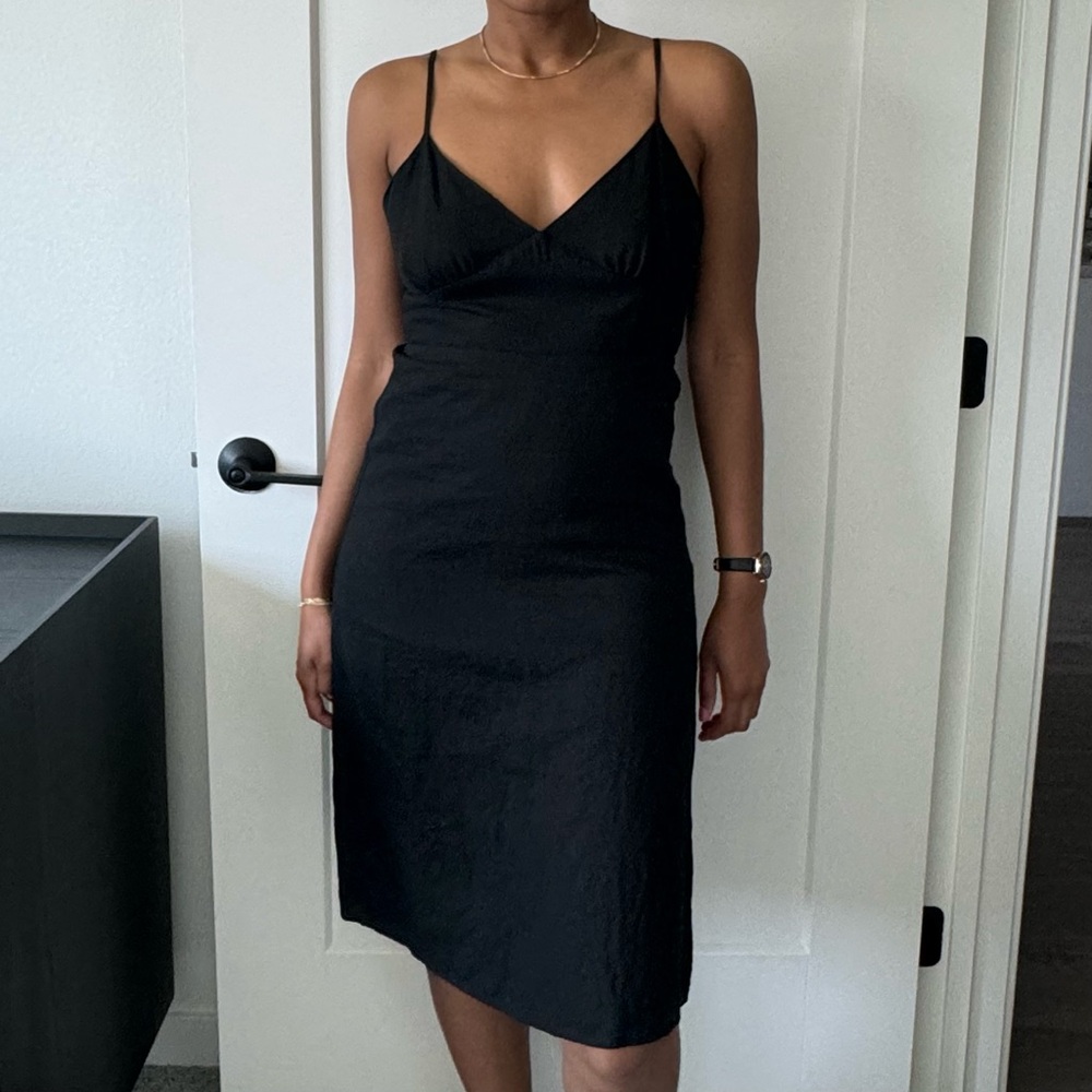 Black Linen Spaghetti Strap Dress
